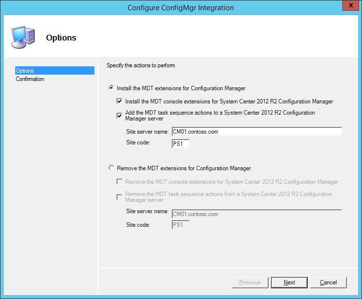Integrate ConfigMgr 2012 R2 with MDT 2013 When integrating ConfigMgr 2012 R2 with MDT 2013 you extend the ConfigMgr console with additional menus and options.