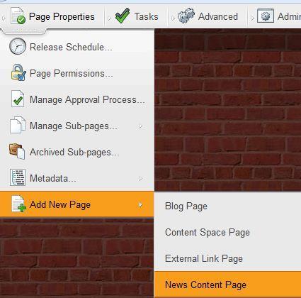 To access the News Engine page assigned to your teacher page: Step 1. Go to Page Properties in the Administrative Tool Bar, scroll to Add New Page, and then click News Content Page.