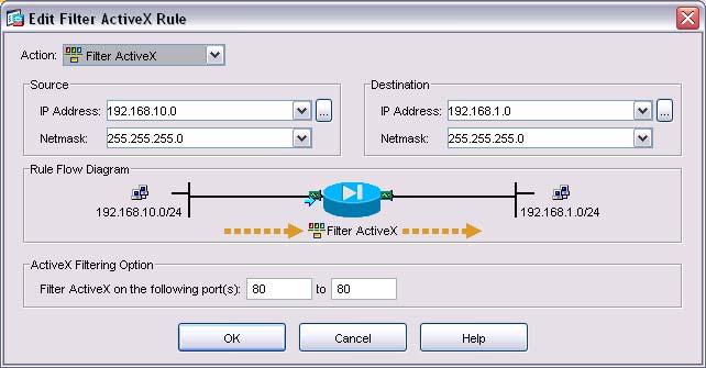 select Outside Network Destination: click the box next to the IP Address field and select Inside Network Filter ActiveX on the following