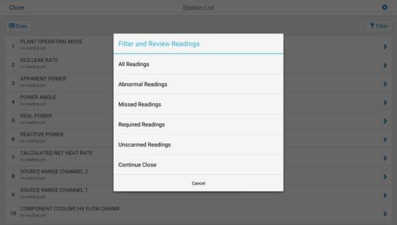 4. Tapping any of the filter options will cancel the close process and apply the selected filter, returning to the Station List displaying the selected result set.