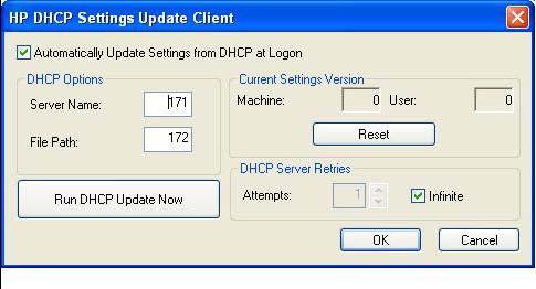 HP DHCP Settings Update Client The HP DHCP Settings Update Client is a utility found in the Control Panel that allows an IT Administrator to apply some settings to an HP WES or XPe operating system.
