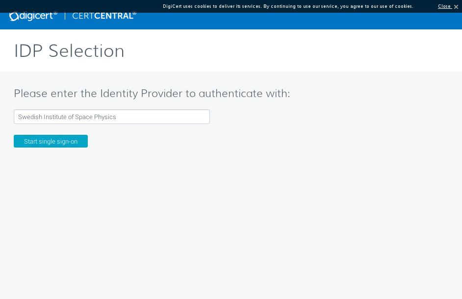 Figure 2: Providing the Identity Provider information to Digicert. Type the name of your provider (such as University of X).