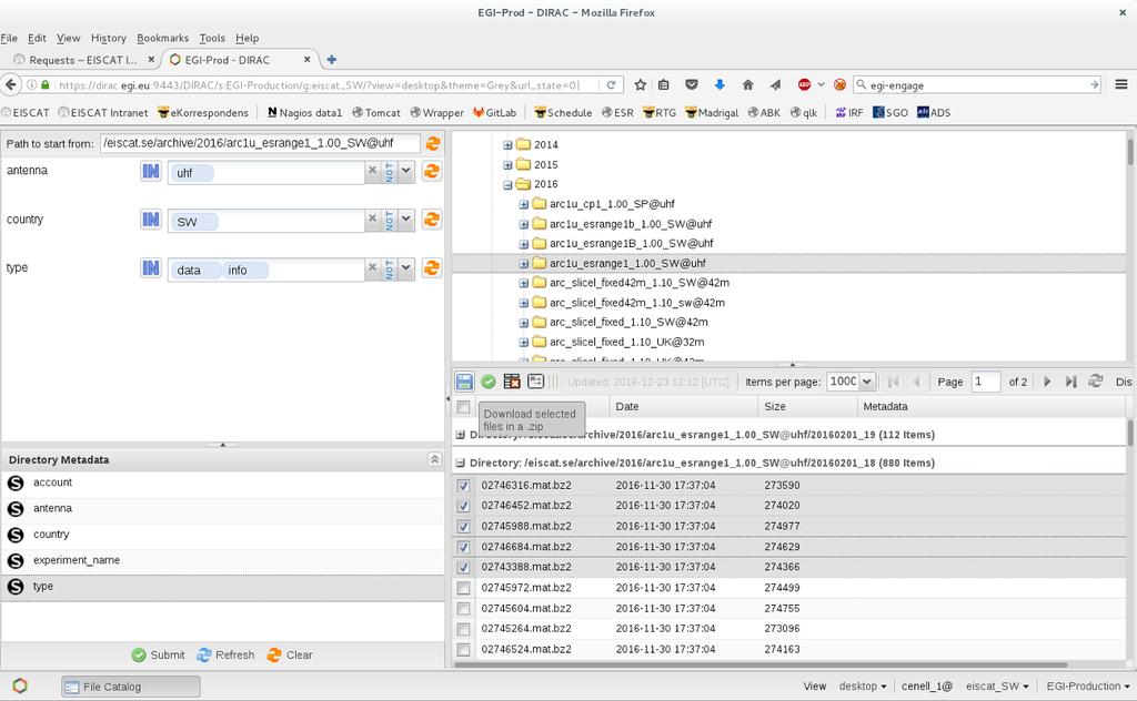 Figure 9: Selecting files to download. 5 RTG plotting of EISCAT data files The GUI can also submit processing jobs to the EGI grid. This procedure will usually 1.