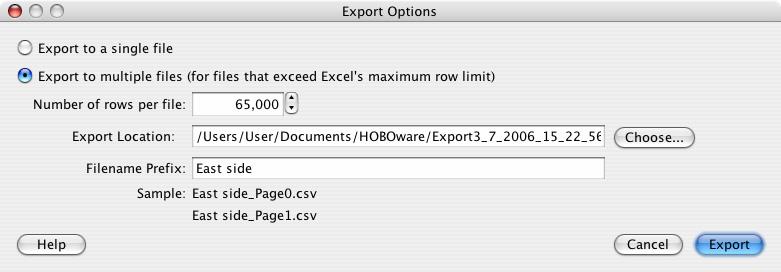 Chapter 3: Working with data 3. To export all of the data in a single file, choose Export to a single file and click Export.