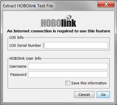 2. Type the serial number for the HOBO U30 Station. 3. Type the Username and Password for the HOBOlink account. 4.