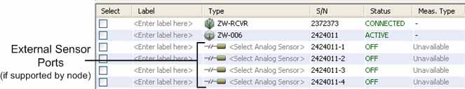 To select a Sensor Type for an external sensor: 1. Double-click the row for the sensor in the Device Table. 2. Select the Sensor Type from the drop-down list. 3. Add a label for the sensor (optional).