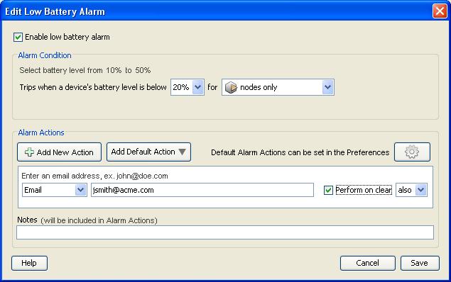 3. An Edit Low Battery dialog box may open automatically. If it does not and you wish to change the settings, then click the Edit icon for Low Battery as shown above. 4.