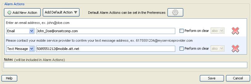 To receive email or text message alarm notifications, enter the Server IP Address for your mail server, and enable SSL or authentication if required by your network.
