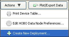 1. Click the Actions button in HOBOnode Manager and select Create New Deployment. 2. Type a name for the new deployment.