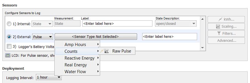 to set up kwh (HOBOware Pro only) and pulse scaling information as necessary, which will also display on the logger LCD screen.