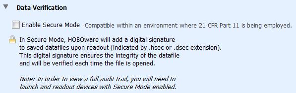 The signature will be verified each time you open the datafile to ensure its integrity. This option is disabled off by default.