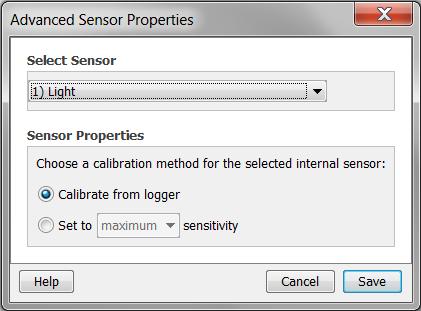 Advanced Sensor Properties: Calibration Use the Advanced Sensor Properties window to set the calibration method used for internal light or motor sensors in UX90 series data loggers.