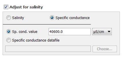 Important: When using a file for salinity or specific conductance data, you can select either a.hobo file from a HOBO U24 Conductivity Logger or a.