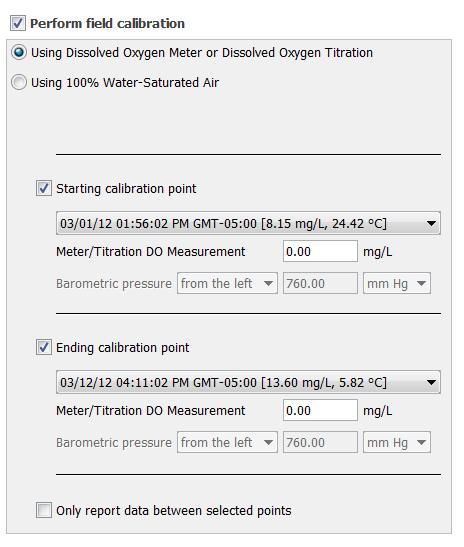 Note: If only an Ending calibration point is entered ( Starting calibration point not checked), then the assistant will use the logger calibration for the starting calibration.