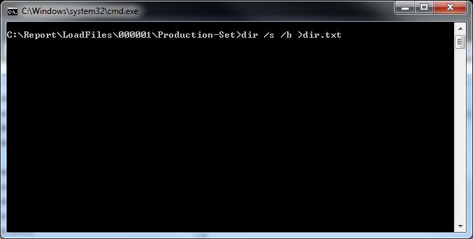 Type the following command into the dos prompt: dir /s /b >dir.txt Note: dir.txt is the filename.