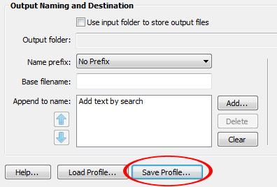Saving and Loading Processing Settings Press Save Profile button to save a current document splitting parameters into a settings file (with APR file extension).