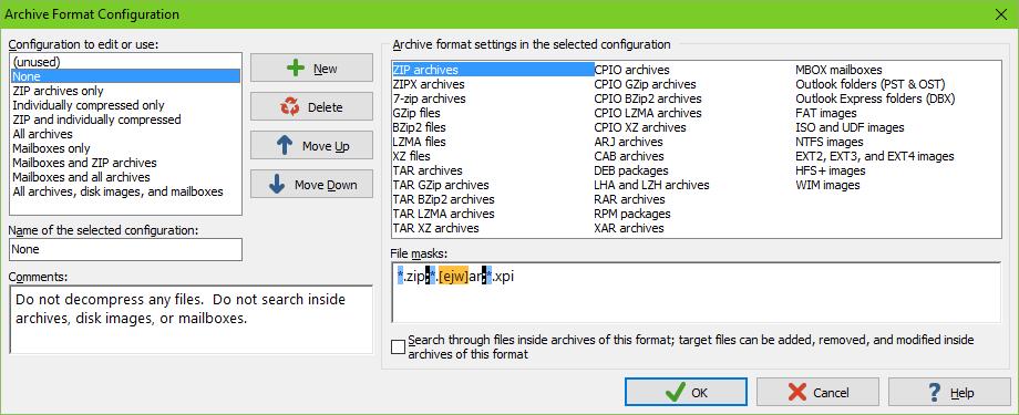 132 Editing Archive Format Configurations Click the (.