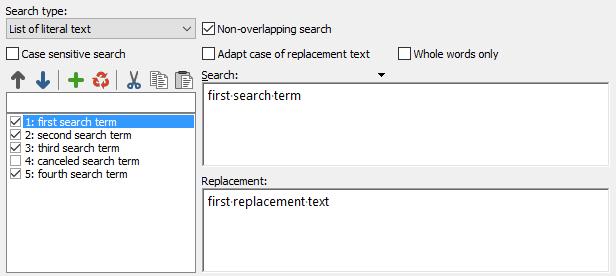 PowerGREP will give you one edit box for the search text, and one edit box for the replacement text or the text to be collected (if any). List: Enter multiple items, one by one.