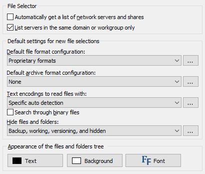 242 34. File Selector Preferences In the File Selector section of the Preferences screen, you can configure PowerGREP s File Selector and the way PowerGREP handles the network.
