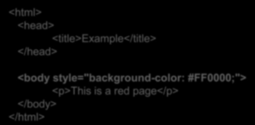Applying CSS to a HTML Document (cont) Method 1: In-line (the attribute style) One way to apply CSS to HTML is by using the HTML attribute style.