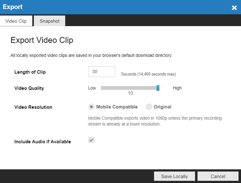Export Video Clip Locally Export