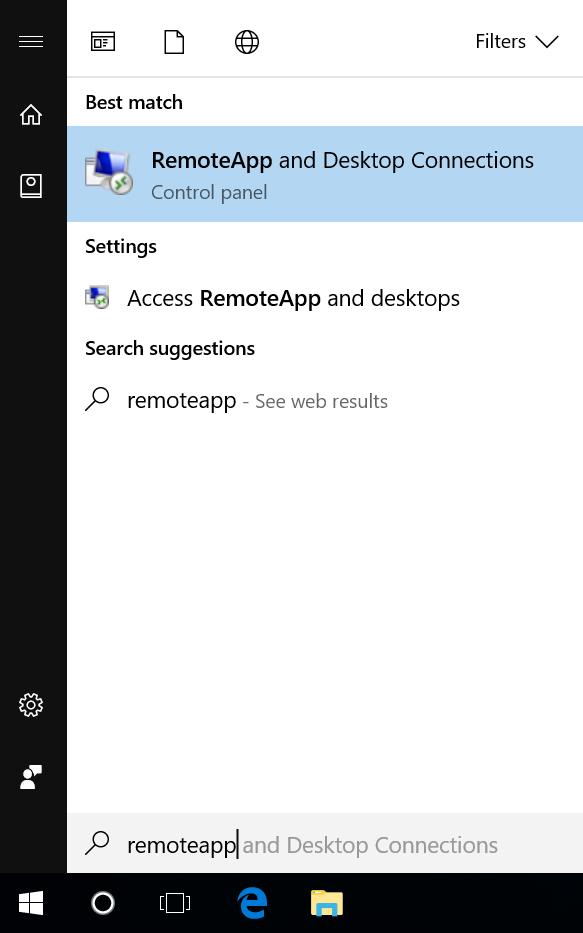 Set up RemoteApp and Desktop Connection on Windows 1. On a computer that is running Windows 7 SP1, 8.1 or 10, click Start. 2.