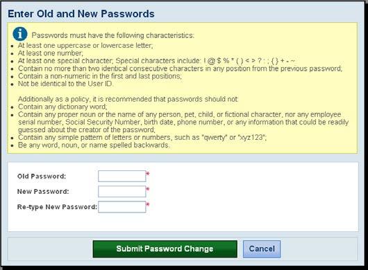 Click Submit Password Change. CHANGE SECURITY QUESTIONS Users can set security questions to allow them to reset their passwords.
