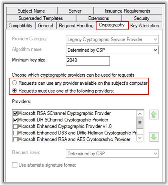 Windows Server 2012 introduces the option to order the cryptographic service providers (CSPs).
