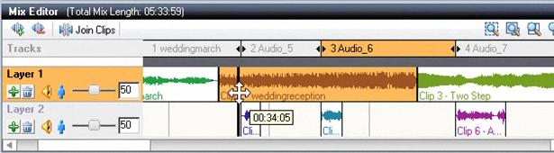 11. Check your narration. After you click Stop, your recording will be added at the point you designated, on Layer 2. You can see our three overlaid narrative clips in the picture below.