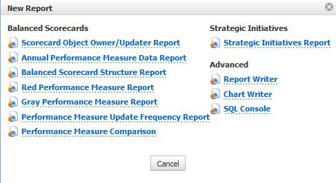 Scorecard Object Owner/Updater Report: This report will allow you to create and view