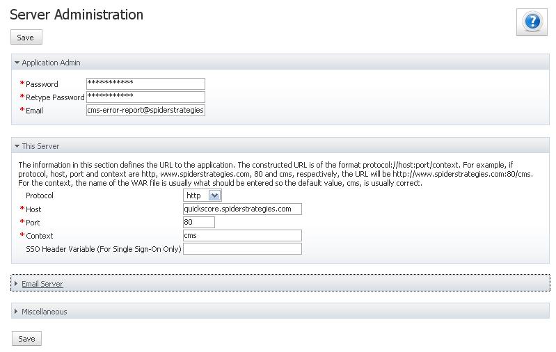 Server Administration: To configure your server settings, click the link in the section.