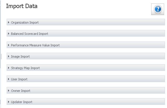 Import Data: Click on the link to import your data into the application: Other than updating each of these menu items