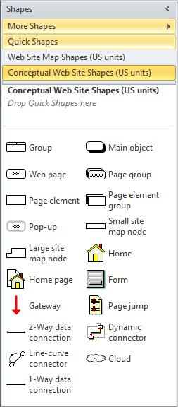 Step 2. The Shapes toolbar to the left of the window is where you will find all the items needed to make a Web Site Diagram.