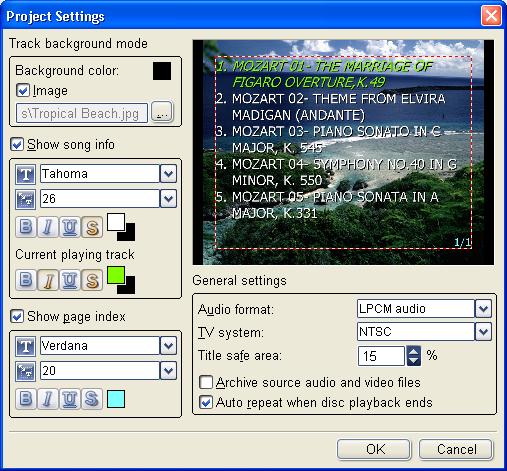 ULEAD BURN.NOW USER GUIDE 25 Music DVD-Video project settings When creating a Music DVD-Video disc, click on the Disc Layout Window toolbar to open the Project Settings dialog box.