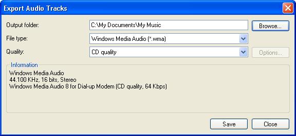 ULEAD BURN.NOW USER GUIDE 27 Export audio tracks You can export audio tracks to mu-law (.au), MP3 Audio Files (.mp3), MPEG Audio Files (.mpa), Ogg Vorbis Audio Format (.ogg), Microsoft WAV Files (.