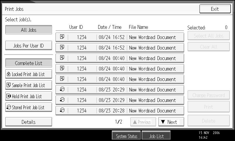 Using the Print Job Function Using the Print Job Function This describes how to print files stored in the machine.