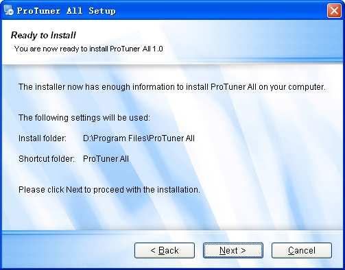 An Installation Successful window will appear if the ProTuner is installed