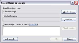 3. In the Import Users and Groups dialog, click the Add button. This will open the Select Users or Groups dialog: 4.