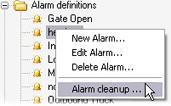 2. The Alarm Cleanup window opens. In the Name field at the top of the window, verify that you have selected the required alarm definition.