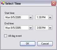 Tip: If you select a time period by dragging in the calendar before right-clicking, the selected period will automatically be used in the dialog that appears when you select Add Single Time.