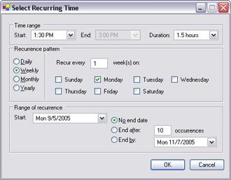 If the time is to cover whole days, select the All day event box. When ready, click OK. Recurring time: When you select Add Recurring Time.