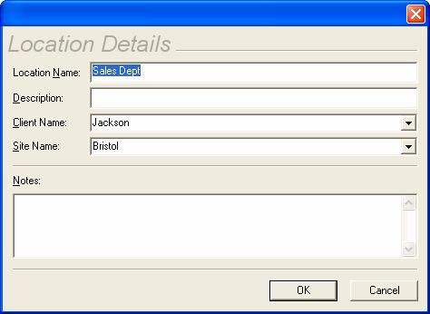 Figure 20: Location Details entry form Adding Assets Assets can be added to either a Location or a Site only.