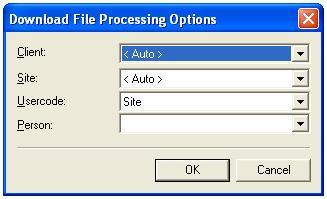 Figure 40: Download File Open txt type These dialog boxes allow you to set parameters for processing the file.