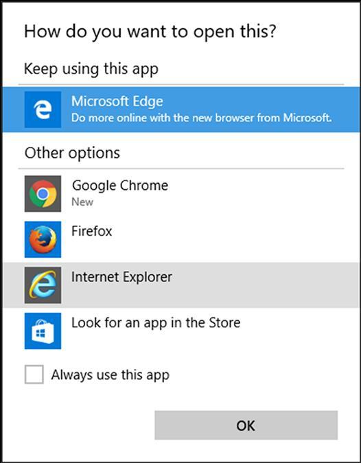 NOTE FOR WINDOWS 10 USERS Depending on desktop settings, users may be prompted to select the browser when clicking the Find additional applications from the Application Catalog link.