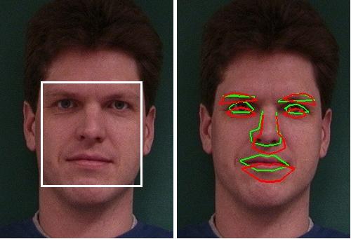 2 KAZEMI, SULLIVAN: FACE ALIGNMENT WITH PART-BASED MODELING (a) with parts (b) without parts Figure 1: This figure shows the benefit of using parts in the performance of a regression function to