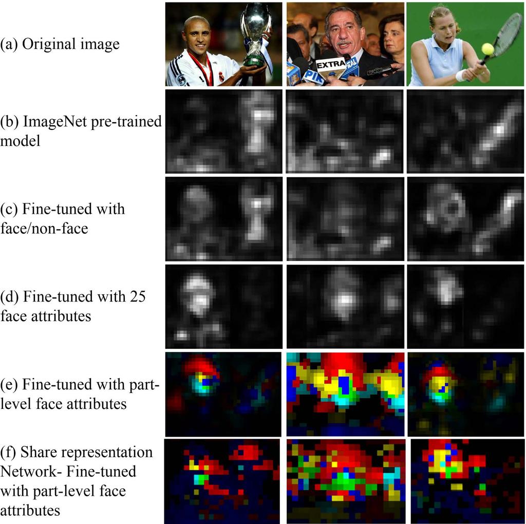 5 Fig. 6. The partness maps obtained by using different types of supervisions and fine-tuning strategies. The maps in (a-e) are generated using the baseline Faceness-Net depicted in Fig. 2.
