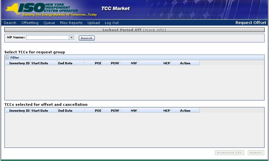 The Request TCCs for Collateral Offsetting and Cancellation window appears (as shown in the following figure).