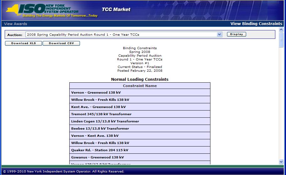 Figure 253: View Binding Constraints Report Page for all TCC Auctions conducted before February 2014 Reconfiguration Auction Report download options Note: The report may be downloaded in.xlsx or.