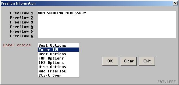 Add Freeflow Selecting Add Freeflow (with a cruise transaction) and OK, displays the following screen: