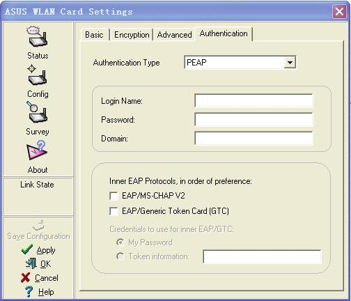 Chapter 3 - Software Reference Chapter 3 Software Reference Config - Authentication This tab allows you to set the security settings to match those of your AP.